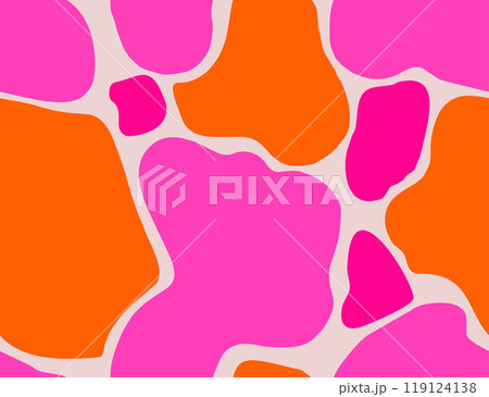 Playful Spotted Seamless Pattern with Neon Orange and Pink Colored Abstract Shapes. Trendy Vibrant Background with Liquid Stains and Blots. Bright Minimal Aesthetic. Repeat vector illustration 119124138