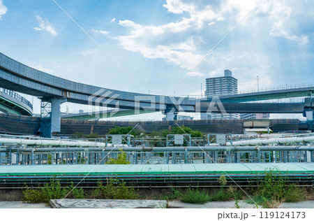 大阪市北区 阪神高速淀川左岸線 工事中の海老江ジャンクションと海老江下水処理場 大阪市北区 阪神高速淀川左岸線 工事中の海老江ジャンクションと海老江下水処理場 119124173