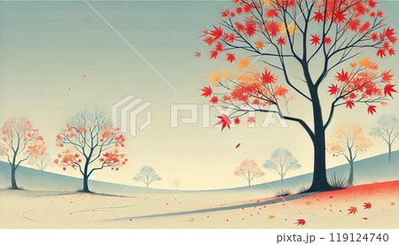 晩秋の風景：冬が近づく淋し気なの背景イラスト 119124740