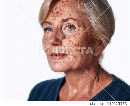 Woman Suffering From Sun Damage Actinic Keratosis 119125378