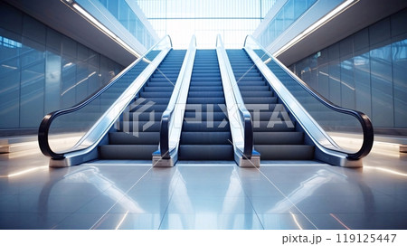 ビル内のエスカレーターのあるフロアの風景 119125447
