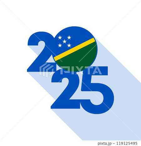 2025 banner with Solomon Islands flag inside. Vector illustration. 119125495