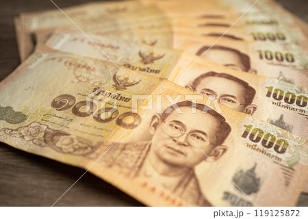 Thai baht banknotes, business saving finance investment concept. 119125872