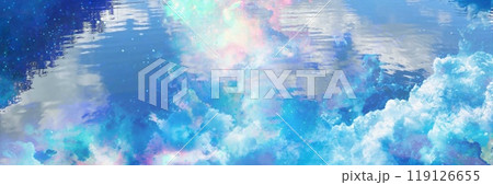 水面に反射したパステルカラーの入道雲の神秘的な宇宙背景ワイドイラスト 水面に反射したパステルカラーの入道雲の神秘的な宇宙背景ワイドイラスト 119126655