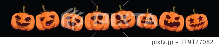 Halloween Pumpkins set isolated on black background. Pumpkins collection Halloween Pumpkins set isolated on black background. Pumpkins collection 119127082
