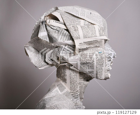Human Brain in Newspaper Collage Style Symbolizing Learning, Imagination and Mental Capacity Suitable For Educational Concepts 119127129