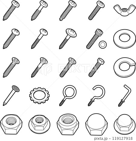 ネジやナット、ボルトなどのイラスト 119127918