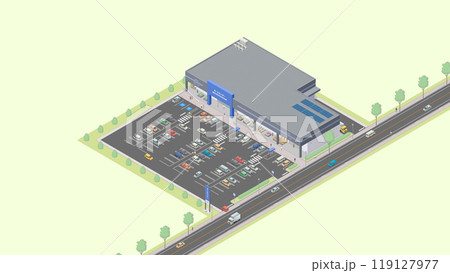 アイソメトリック図法で描いたホームセンターのイメージ（緑地） 119127977