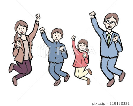 ジャンプする家族のイラスト 119128321