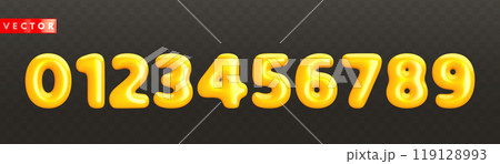 Volumetric glossy yellow 3d numbers from 0 to 9 119128993