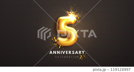 Fifth anniversary celebration. 3d golden number 5 119128997