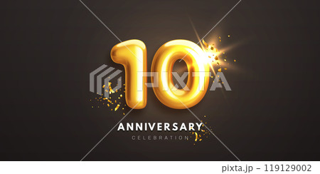 Tenth anniversary celebration. 3d golden number 10 119129002