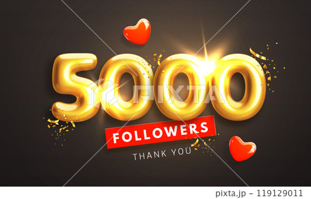 5000 followers banner with golden 3d numbers 119129011