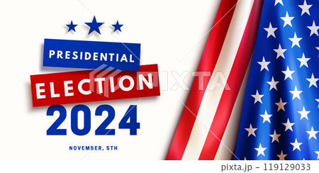 Presidential election USA 2024 banner with American flag Presidential election USA 2024 banner with American flag 119129033