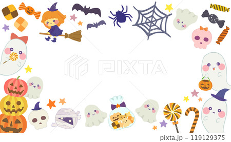 かわいいハロウィンのフレーム 枠 ベクター素材 かわいいハロウィンのフレーム 枠 ベクター素材 119129375