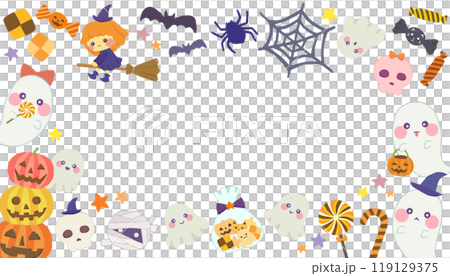 かわいいハロウィンのフレーム 枠 ベクター素材 かわいいハロウィンのフレーム 枠 ベクター素材 119129375