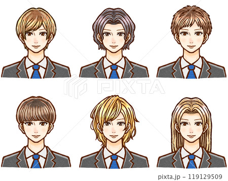 様々なヘアスタイルのスーツ姿の大人男性のイラスト素材セット2 様々なヘアスタイルのスーツ姿の大人男性のイラスト素材セット2 119129509