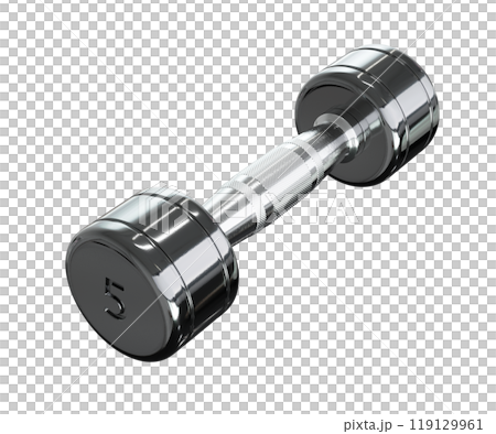 Round Chrome Dumbbell with number 5, weightlifting gym equipment side view Round Chrome Dumbbell with number 5, weightlifting gym equipment side view 119129961
