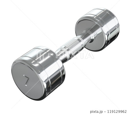 Round Chrome Dumbbell with number 7, weightlifting gym equipment side view Round Chrome Dumbbell with number 7, weightlifting gym equipment side view 119129962