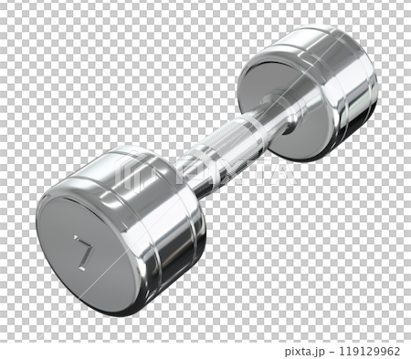 Round Chrome Dumbbell with number 7, weightlifting gym equipment side view 119129962