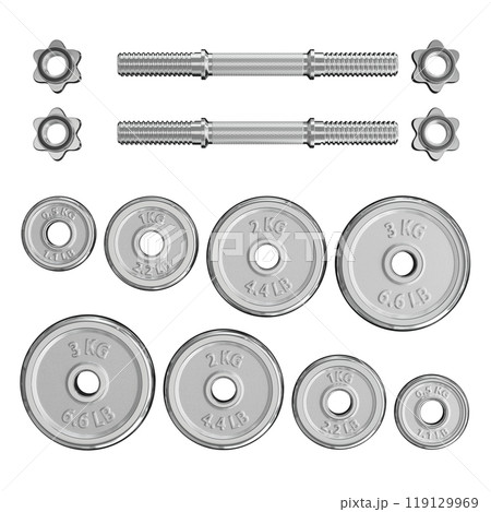 Parts of cast iron chrome Adjustable Dumbbel, rod handle, weight plates 119129969