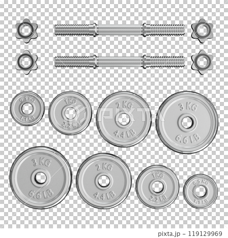 Parts of cast iron chrome Adjustable Dumbbel, rod handle, weight plates 119129969