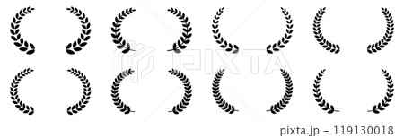 月桂冠 フレーム 左右 黒 ベクター イラスト	 月桂冠 フレーム 左右 黒 ベクター イラスト	 119130018