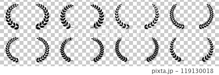 月桂冠 フレーム 左右 黒 ベクター イラスト	 月桂冠 フレーム 左右 黒 ベクター イラスト	 119130018