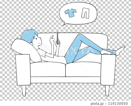 ショッピング ソファで携帯を見ながらくつろぐ男性 ショッピング ソファで携帯を見ながらくつろぐ男性 119130050
