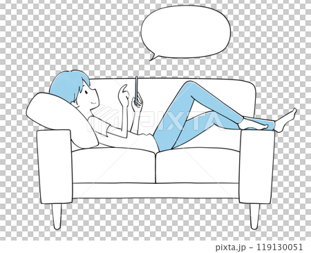 ふきだし ソファで携帯を見ながらくつろぐ男性 ふきだし ソファで携帯を見ながらくつろぐ男性 119130051