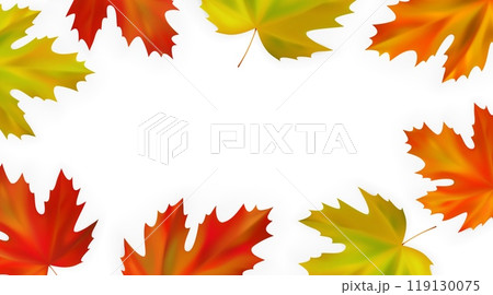 Autumn maple leaves background. Fall frame with realistic maple leaves on white background. Vector illustration Autumn maple leaves background. Fall frame with realistic maple leaves on white background. Vector illustration 119130075