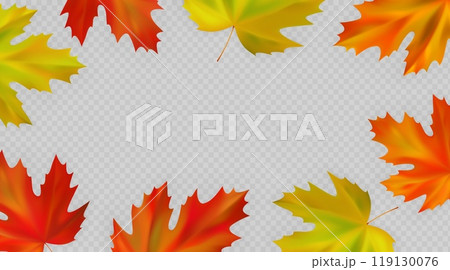 Autumn maple leaves background. Fall frame with realistic maple leaves on transparent background. Vector illustration Autumn maple leaves background. Fall frame with realistic maple leaves on transparent background. Vector illustration 119130076