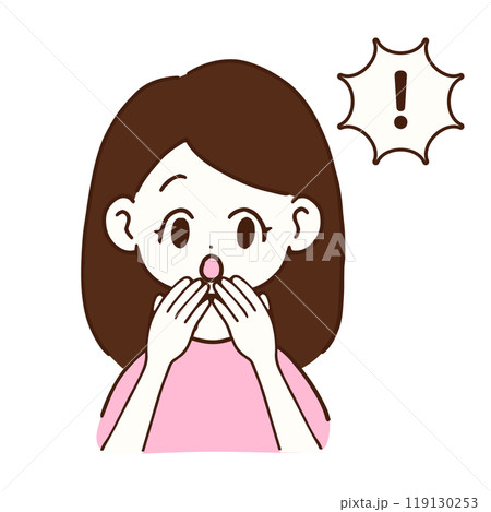 驚いて両手で口元に手をやる女性 119130253