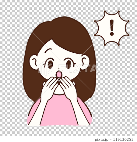驚いて両手で口元に手をやる女性 119130253
