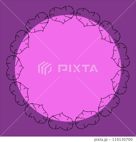 Pink circle frame made of black doodle hearts 119130700