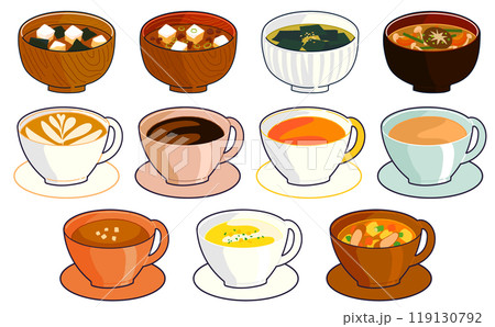 色々な椀物とスープ飲料のイラストセット 119130792
