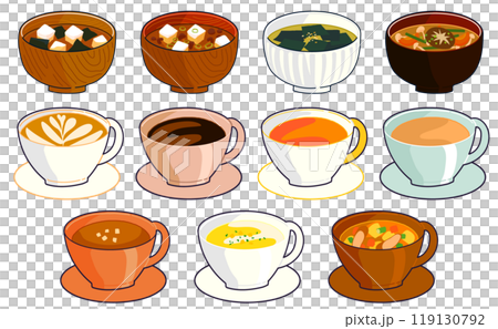 色々な椀物とスープ飲料のイラストセット 119130792