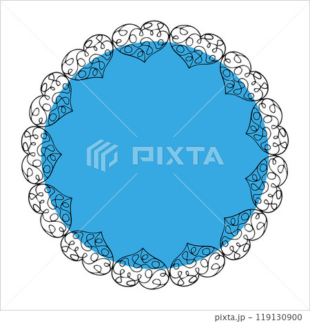 Blue circle frame made of black doodle hearts Blue circle frame made of black doodle hearts 119130900