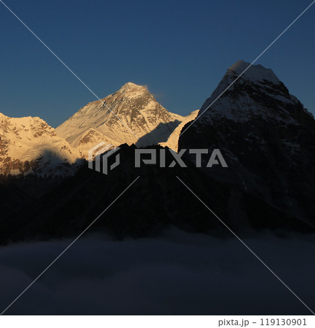 Bright lit Mt Everest on a autumn evening, Nepal. 119130901