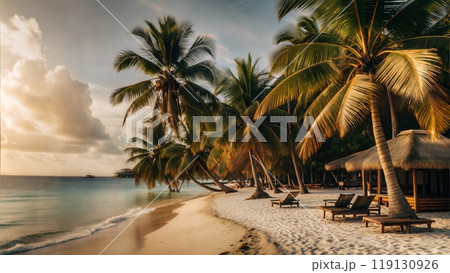 Tropical Beach with Palm Trees in the Maldives Tropical Beach with Palm Trees in the Maldives 119130926