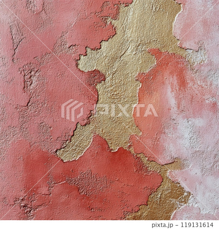 Abstract artwork featuring warm tones and metallic accents in a textured composition 119131614