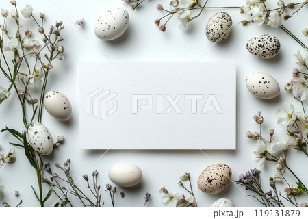 Springtime arrangement of colorful eggs and wildflowers on a rustic surface in bright daylight Springtime arrangement of colorful eggs and wildflowers on a rustic surface in bright daylight 119131879