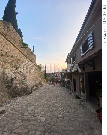 View of the street in Stari Bar Old Town of Bar in sunset, Montenegro View of the street in Stari Bar Old Town of Bar in sunset, Montenegro 119132163