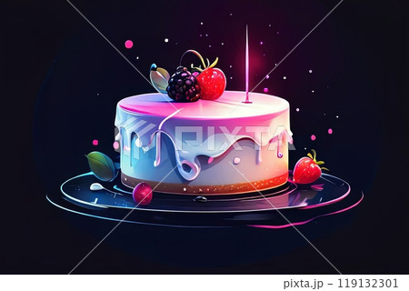 Cheesecake features smooth, creamy base that is elegantly topped with glossy layer of colorful icing, which drips slightly down sides. For advertise cafe, patisserie, restaurant, food blog, cookbook. 119132301