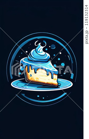 Cheesecake features smooth, creamy base that is elegantly topped with glossy layer of colorful icing, which drips slightly down sides. For advertise cafe, patisserie, restaurant, food blog, cookbook. 119132314