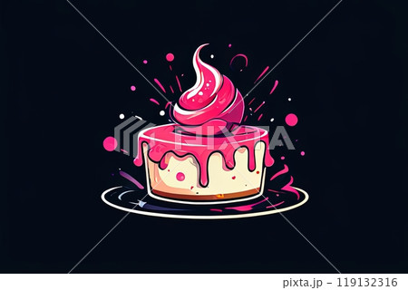 Cheesecake features smooth, creamy base that is elegantly topped with glossy layer of caramel icing, which drips slightly down sides. For advertise cafe, patisserie, restaurant, food blog, cookbook. 119132316