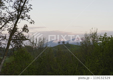 Panoramic view of the Marche hills at sunset Panoramic view of the Marche hills at sunset 119132329