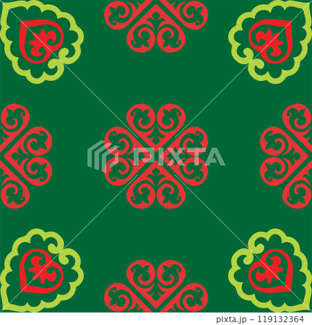 Floral pattern Tatar Native Ornamental border with tulips. Culture of the Tatar people, symbols of green and red 119132364