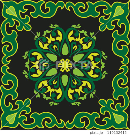 Tatar Native Ornamental border in Arabic style. Ornamental circle with colorful gradients in tatar tradition. Floral pattern with tulips 119132413
