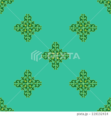 Tatar Native Ornamental border in Arabic style. Ornamental circle with colorful gradients in tatar tradition. Floral pattern with tulips 119132414